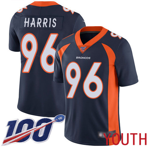 Youth Denver Broncos 96 Shelby Harris Navy Blue Alternate Vapor Untouchable Limited Player 100th Season Football NFL Jersey